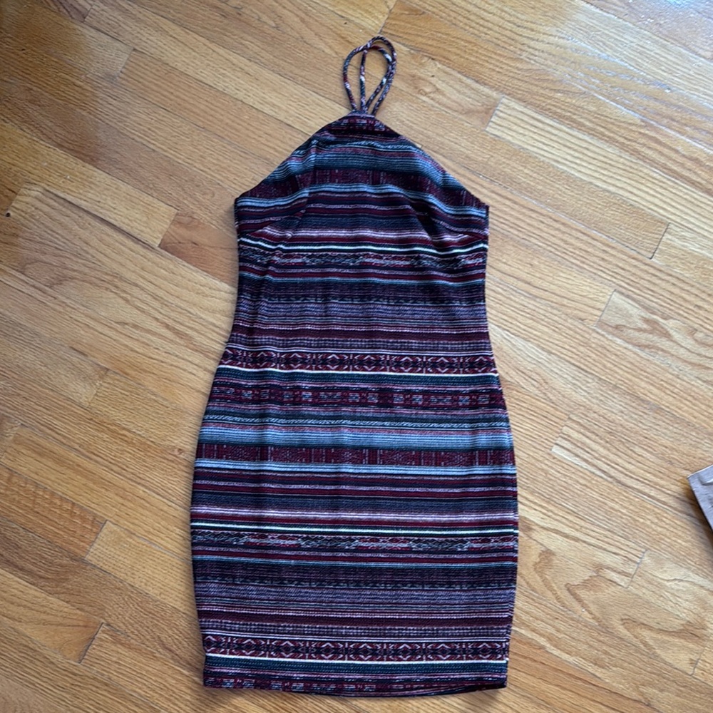 Lush Black and Blue Sheath Mini Dress Sleeveless Halter